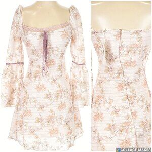 Lait Collection Ruffled Fit and Flare Floral Fairy Dress Pink XS NWT